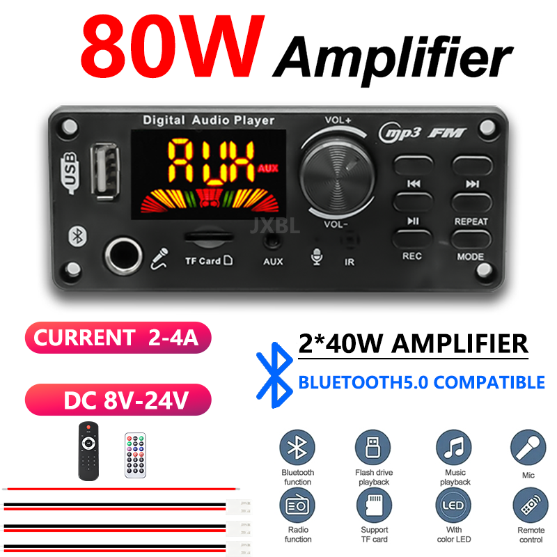 Dac Board - 80W Bluetooth 5.0 MP3-Decoder-Board 2x40W Stereo-Audioplayer